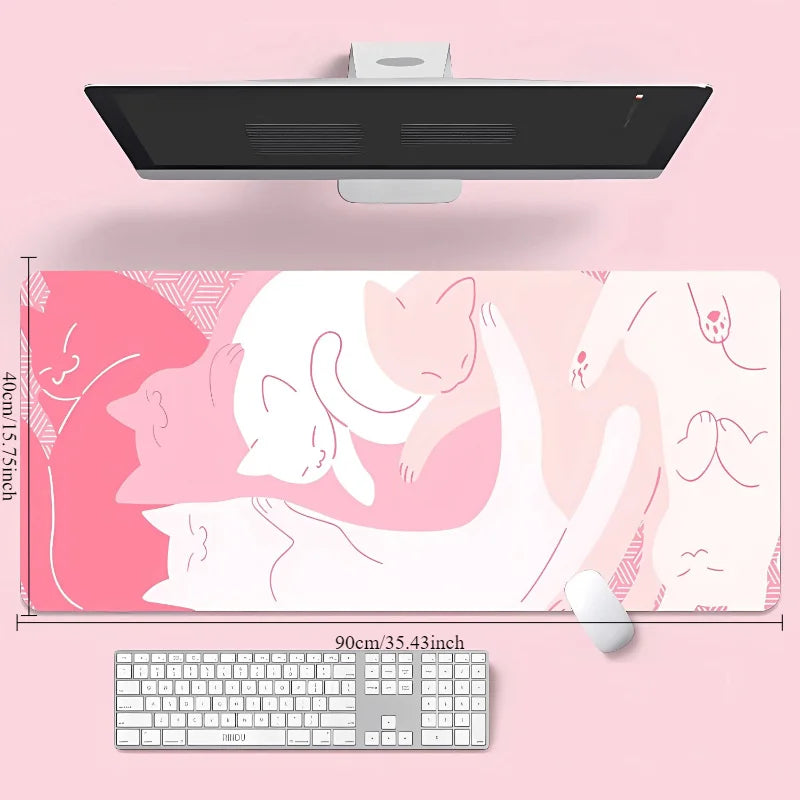 Kawaii Pink Cat Large Mouse Pad,cute Gaming Mouse Pad,pink Anti-slip Desktop Accessories,very Suitable for Gamers and Office Use